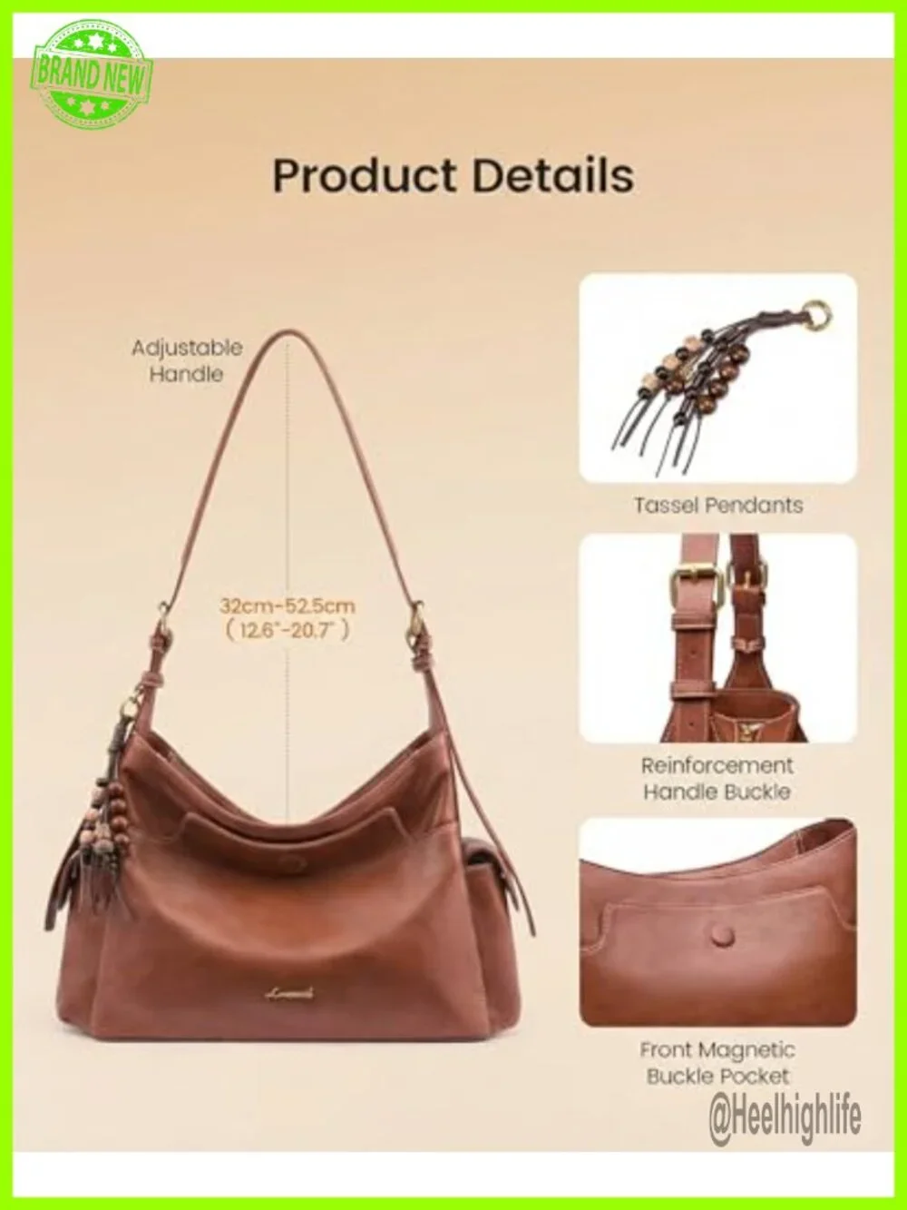 Soft Faux Leather Hobo Crossbody Purse with Tassel Charm
